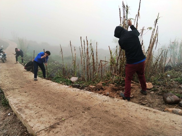 Đoàn Thanh niên thôn Tìa Súng (xã Sủng Trái)  phát động trồng cây  hai bên lề đường thôn.