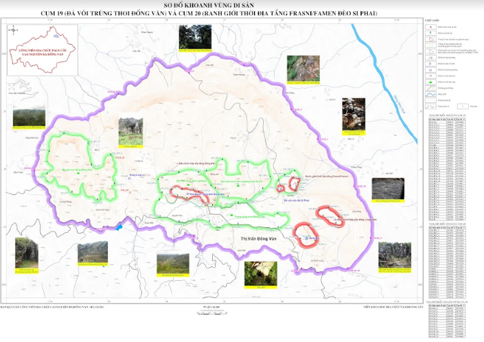 Bản đồ khoanh vùng bảo vệ 14 Cụm Di sản địa chất trên địa bàn huyện Đồng Văn